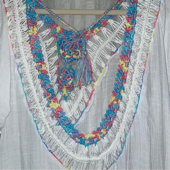 NWT FavLux Open Back Swim Coverup Rainbow Crochet Accents - Picture 8 of 9